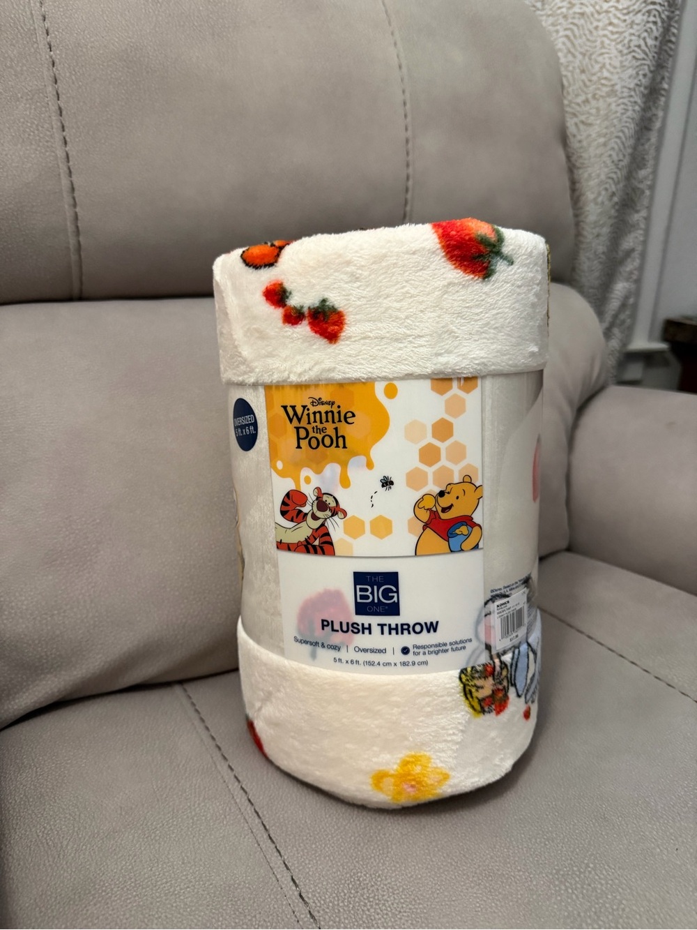 The Big One Winnie the Pooh Plush Throw - Cream with Red, Yellow, Orange Accents